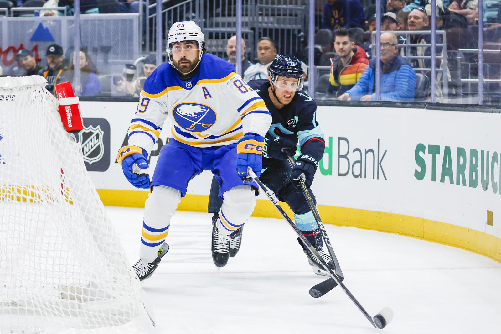 Alex Tuch and Jaden Schwartz (Joe Nicholson-Imagn Images)