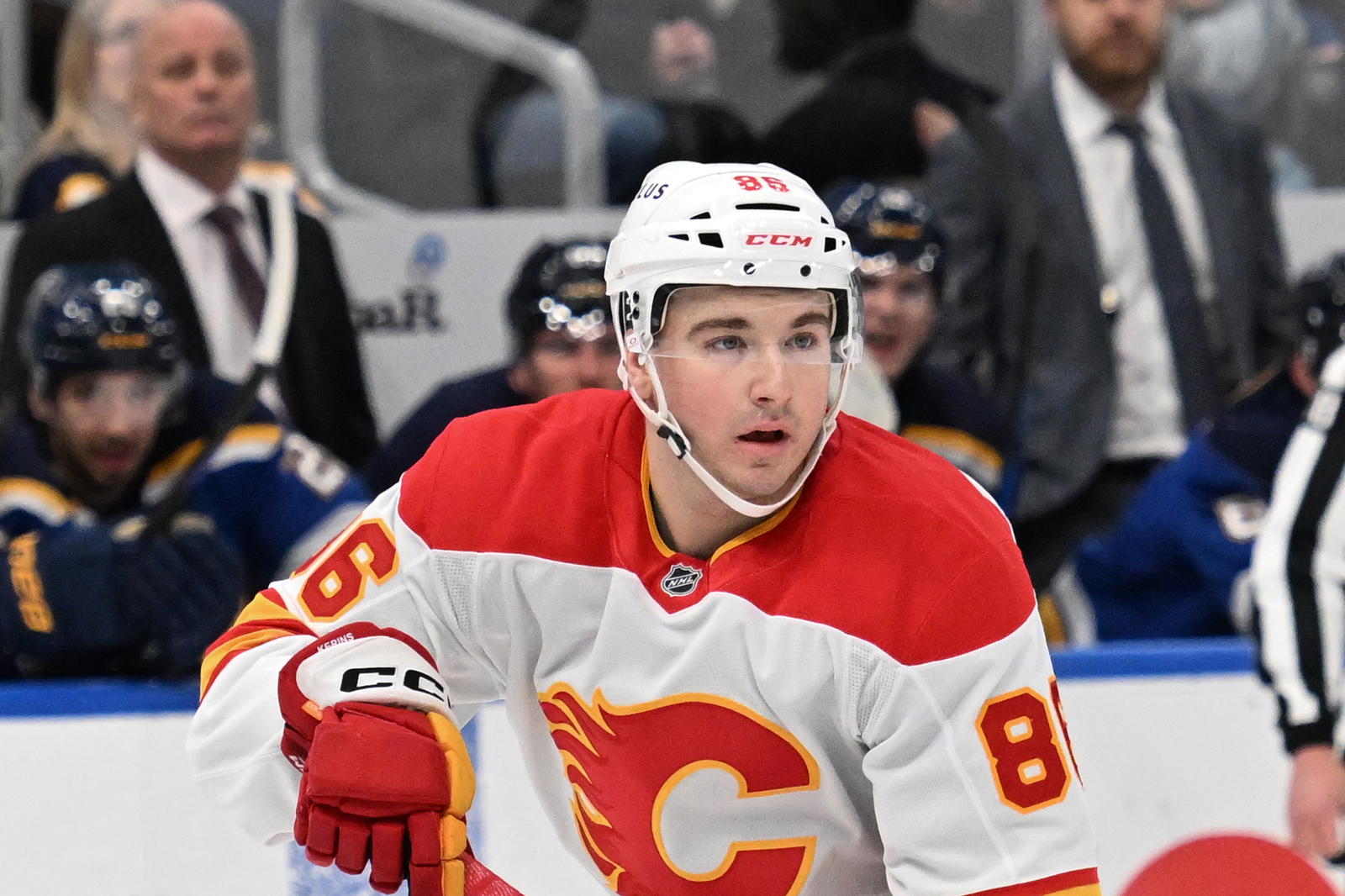 Calgary Flames centre Rory Kerins (86) (Source: Joe Puetz-Imagn Images)