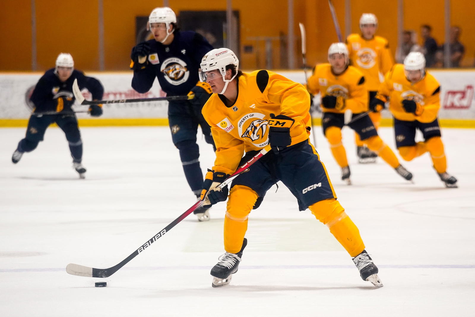 Gold team forward Brady Martin (44) skates with the puck during the Future Stars Game at the Ford Ice Center Bellevue in Nashville, Tenn., Saturday, July 5, 2025.