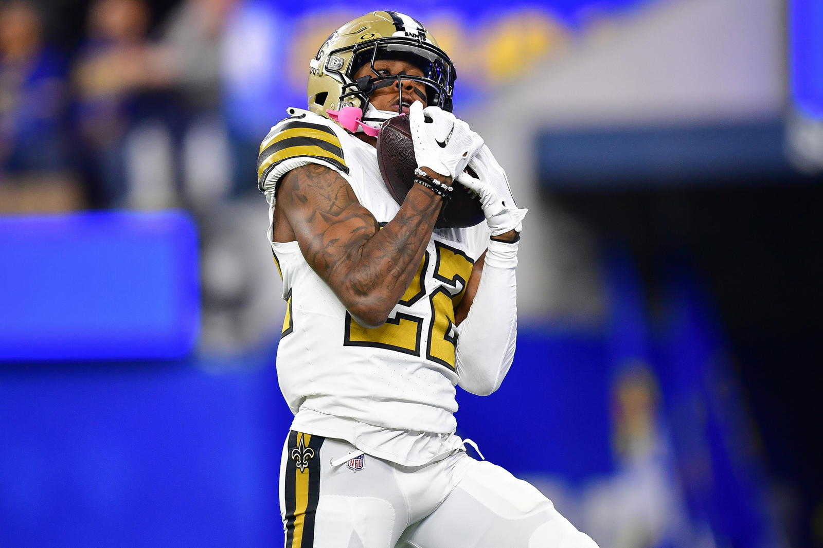New Orleans Saints receiver Rashid Shaheed. Credit:&nbsp;Gary A. Vasquez-Imagn Images.