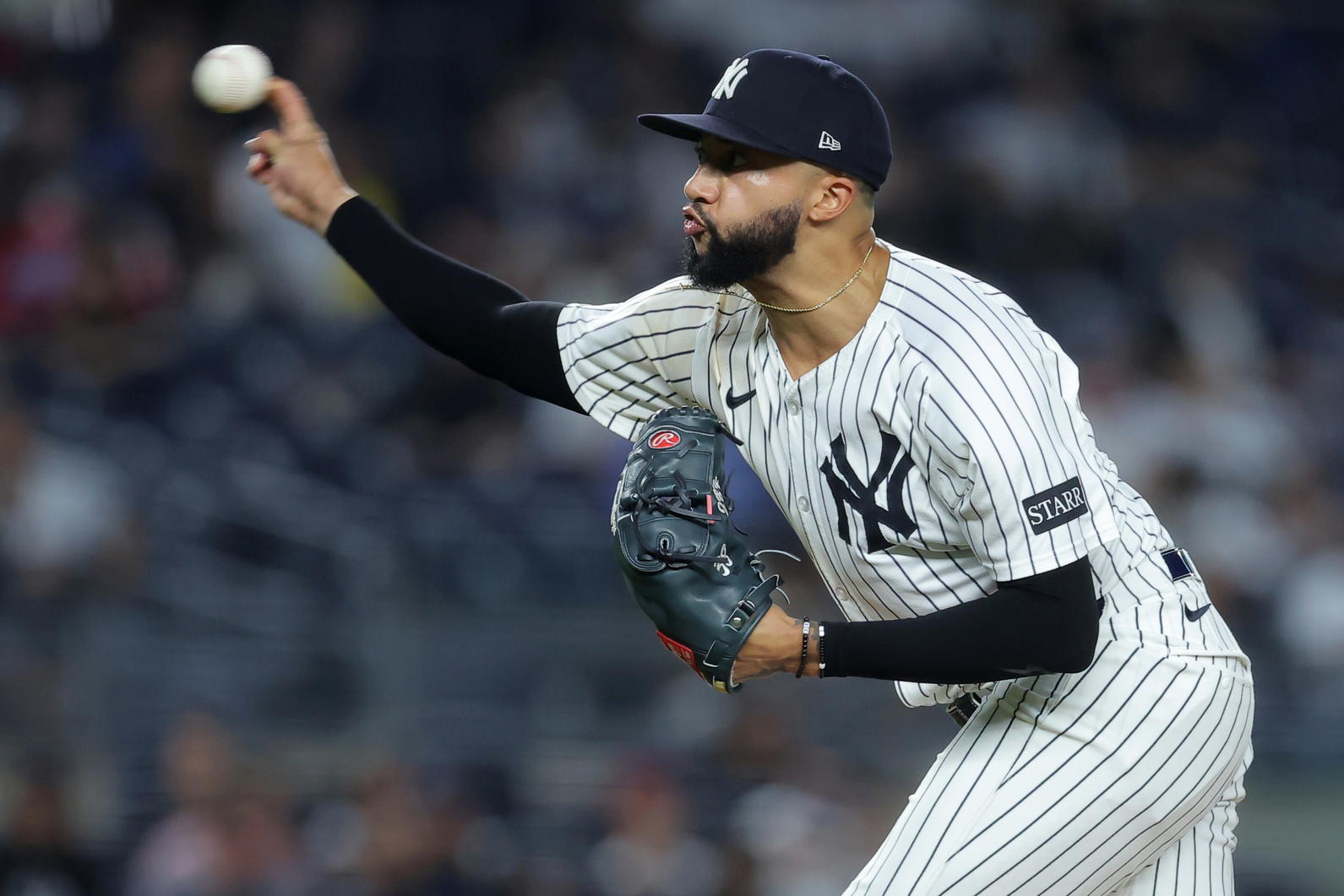 New York Yankees pitcher Devin Williams. Credit: Brad Penner-Imagn Images.