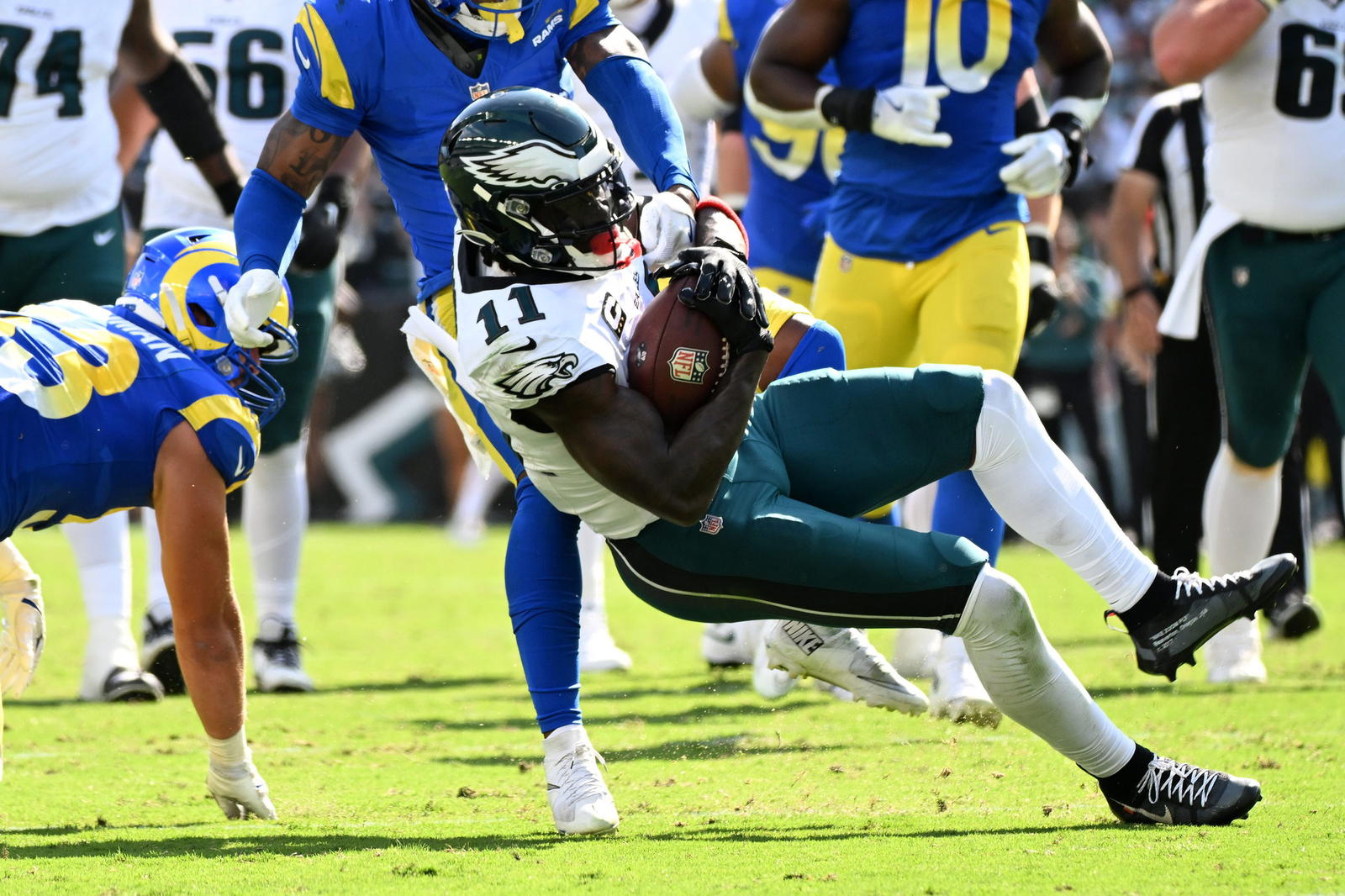Philadelphia Eagles receiver A.J. Brown. Credit: Eric Hartline-Imagn Images.