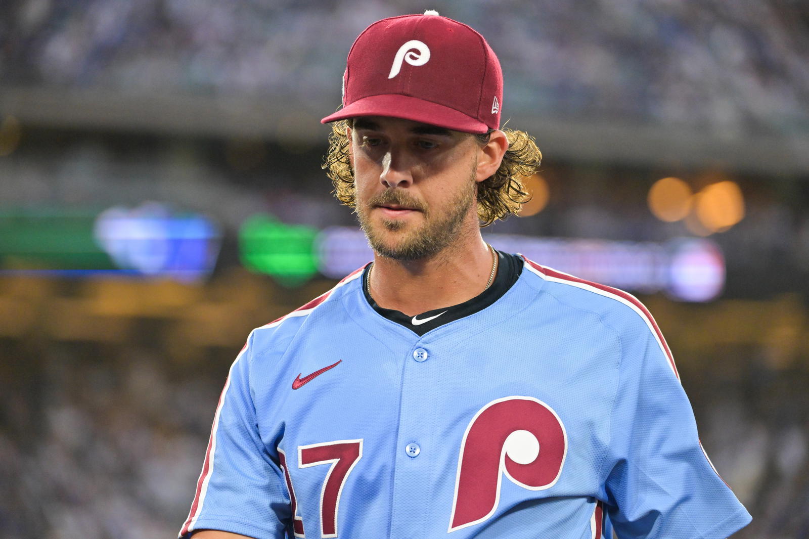 Philadelphia Phillies pitcher Aaron Nola. Credit:&nbsp;Jayne Kamin-Oncea-Imagn Images.