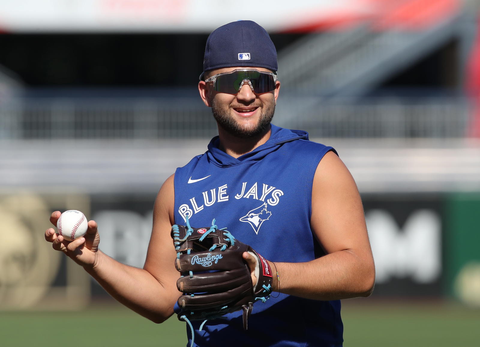 Toronto Blue Jays shortstop Bo Bichette (11) warms up before the game against the Pittsburgh Pirates at PNC Park. Charles LeClaire-Imagn Images