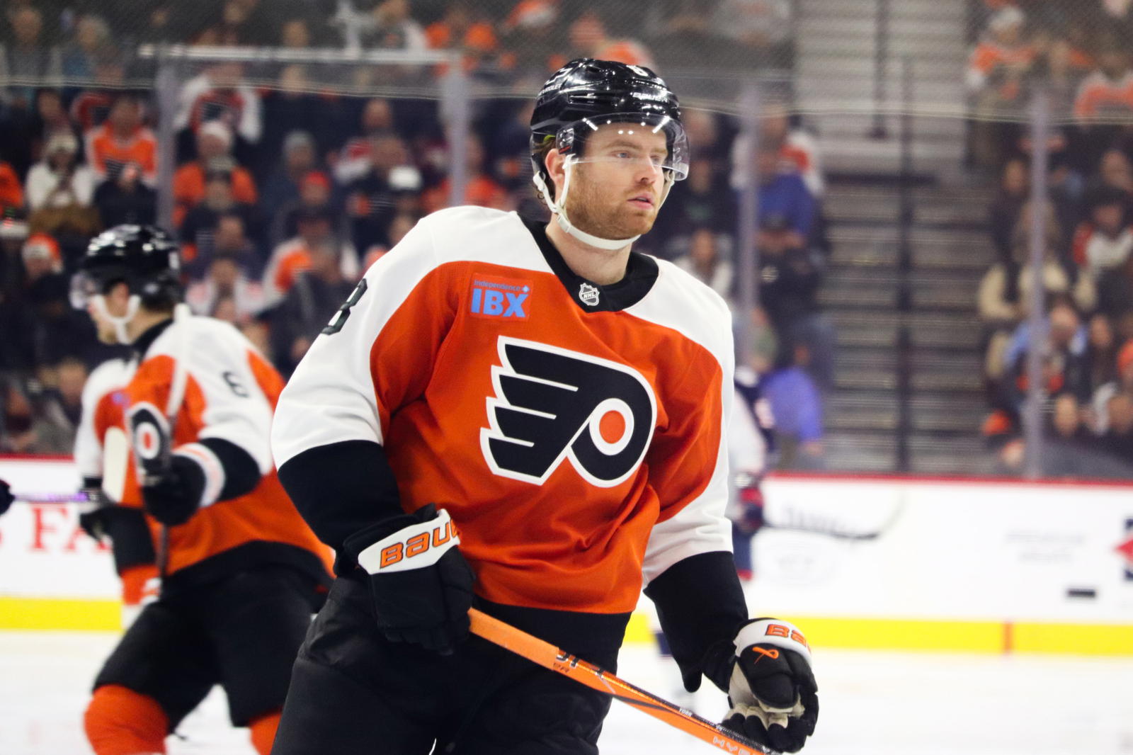 Philadelphia Flyers defenseman Cam York (8). (Megan DeRuchie-The Hockey News)