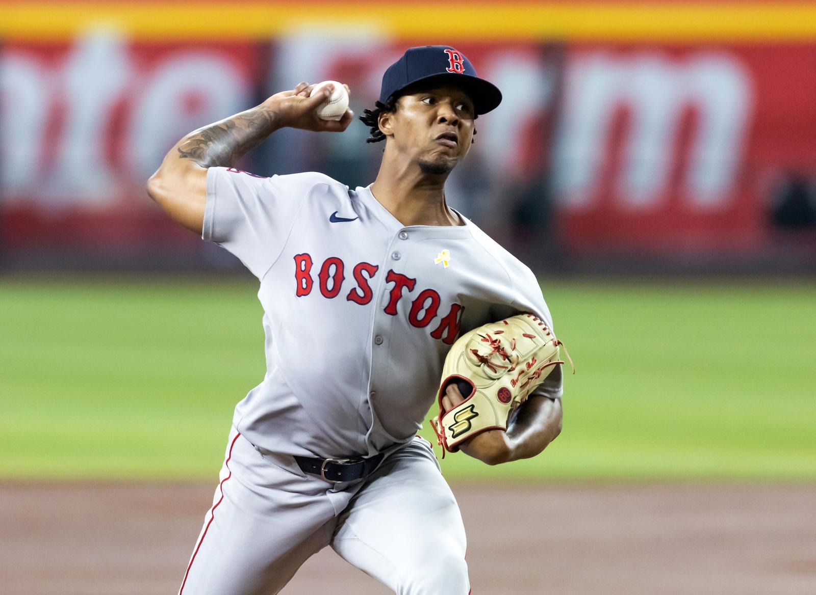 Sep 7, 2025; Phoenix, Arizona, USA; Boston Red Sox pitcher Brayan Bello against the Arizona Diamondbacks at Chase Field. (Mark J. Rebilas/Imagn Images)