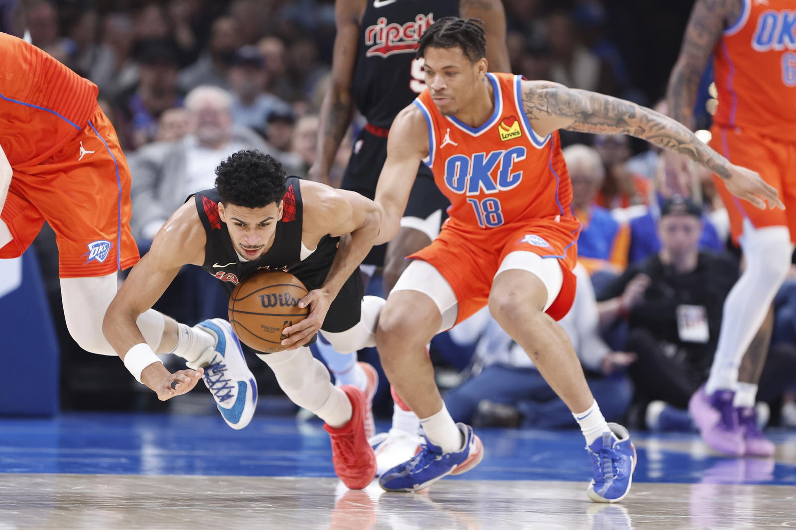Keyontae Johnson defends against the Portland Trail Blazers. Credit: Alonzo Adams-Imagn Images.