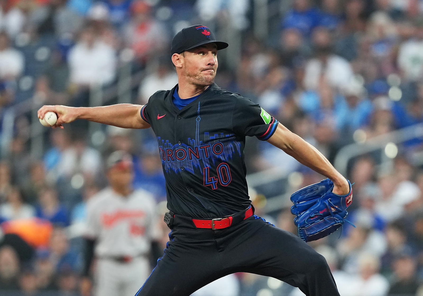 Toronto Blue Jays starting pitcher Chris Bassitt (40) throws a pitch against the Baltimore Orioles during the first inning at Rogers Centre. Nick Turchiaro-Imagn Images