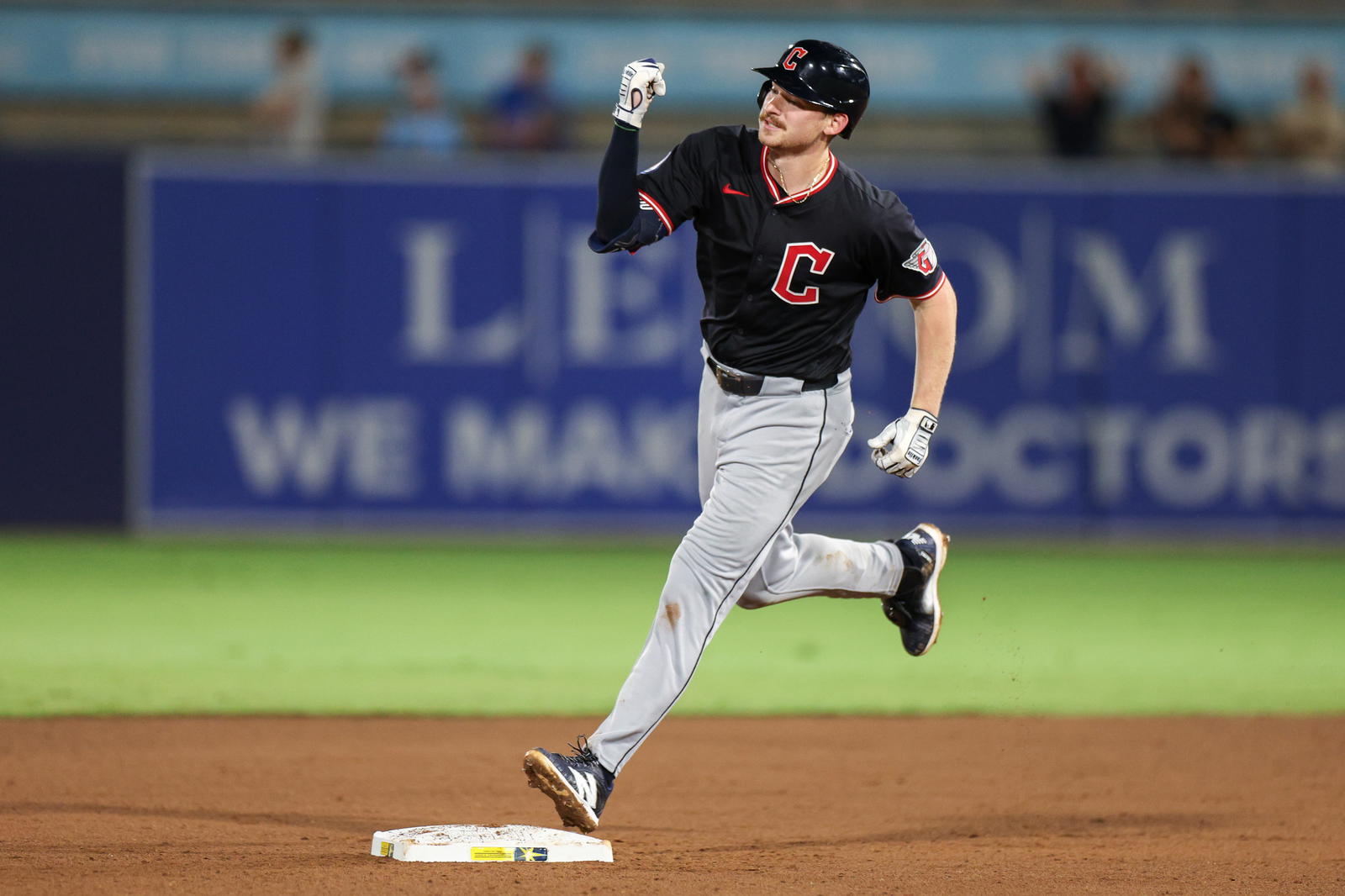Sep 4, 2025; Tampa, Florida, USA; Cleveland Guardians first baseman Kyle Manzardo (9) runs the bases after hitting home run against the Tampa Bay Rays in the ninth inning at George M. Steinbrenner Field. Mandatory Credit: Nathan Ray Seebeck-Imagn Images