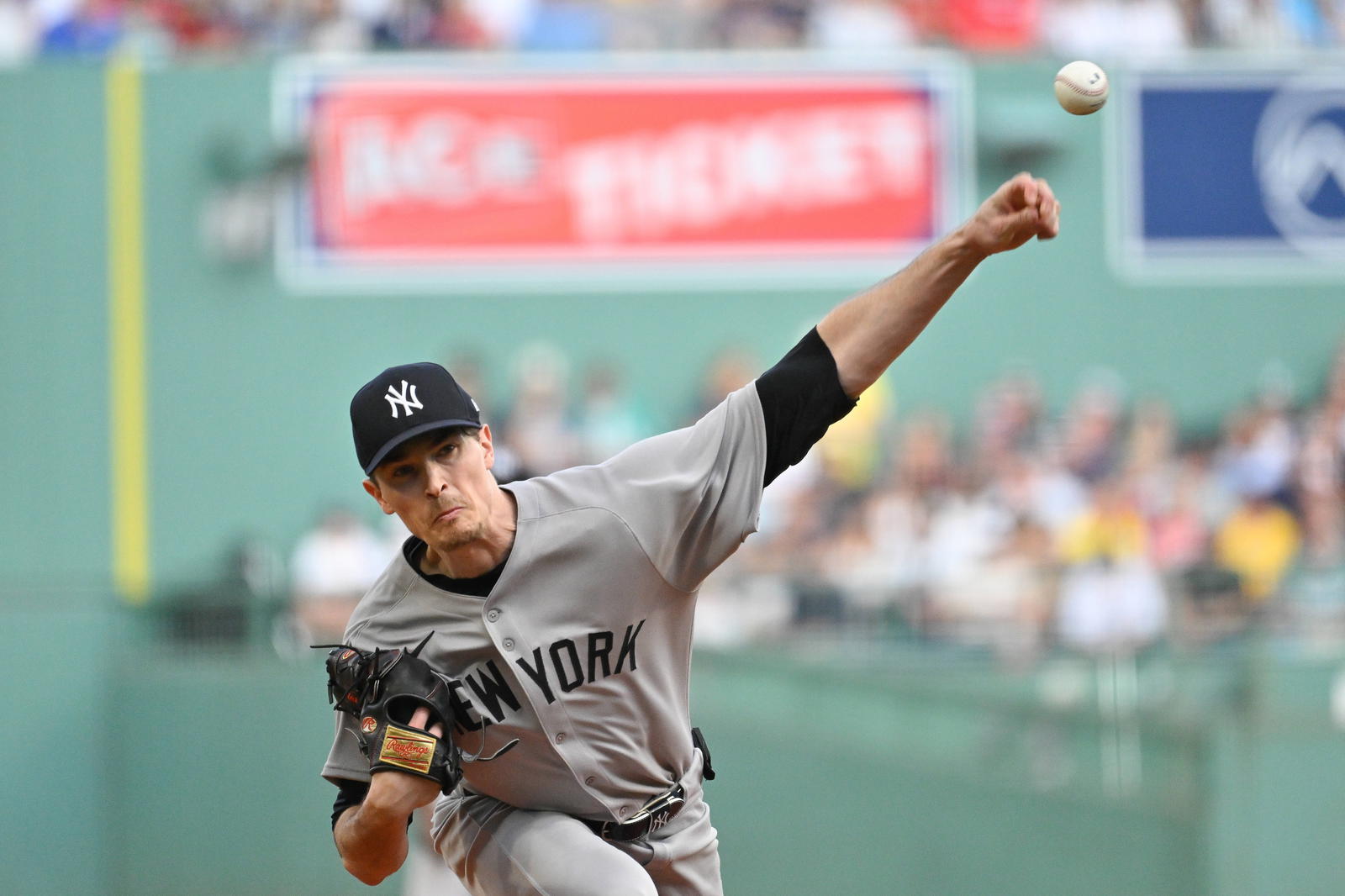Sep 13, 2025; Boston, Massachusetts, USA; New York Yankees starting pitcher Max Fried (54) pitches against the Boston Red Sox during the first inning at Fenway Park. (Eric Canha/Imagn Images)