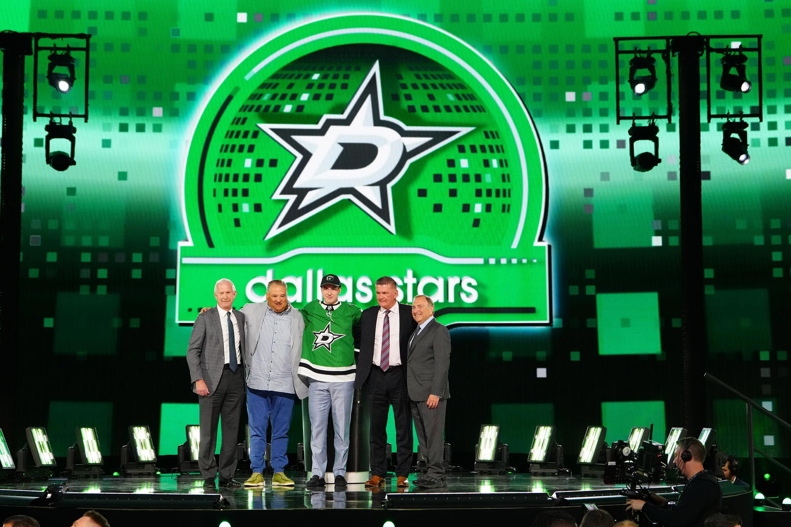 Emil Hemming is selected by the Dallas Stars with the 29th overall pick in the first round of the 2024 NHL Draft at The Sphere. Credit: Stephen R. Sylvanie-Imagn Images