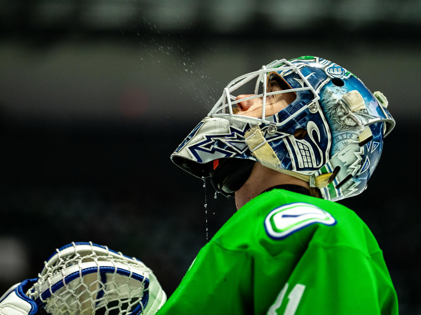 Artūrs Šilovs of the Abbotsford Canucks (Photo Credit: @abbycanucks on "X")