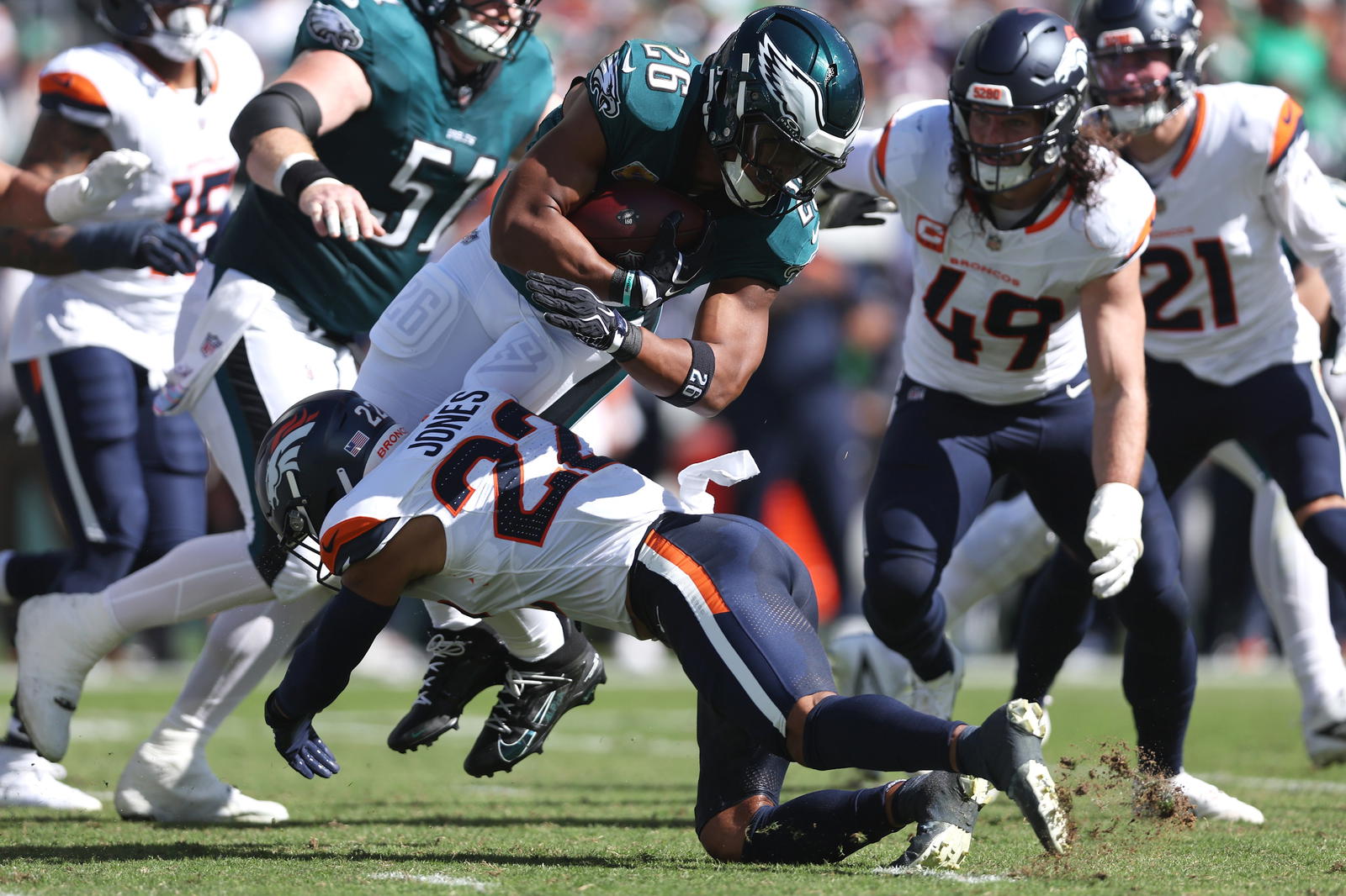 Philadelphia Eagles running back Saquon Barkley. Credit: Bill Streicher-Imagn Images.