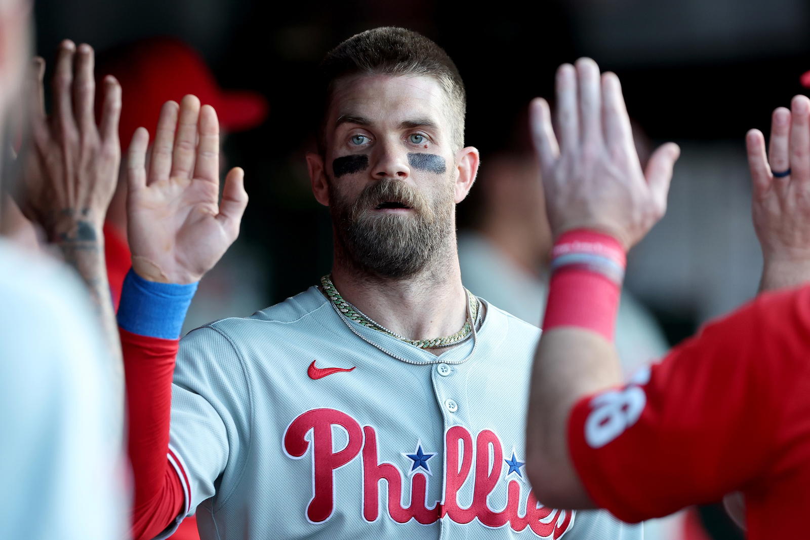 Philadelphia Phillies first baseman Bryce Harper. Credit:&nbsp;Dennis Lee-Imagn Images.
