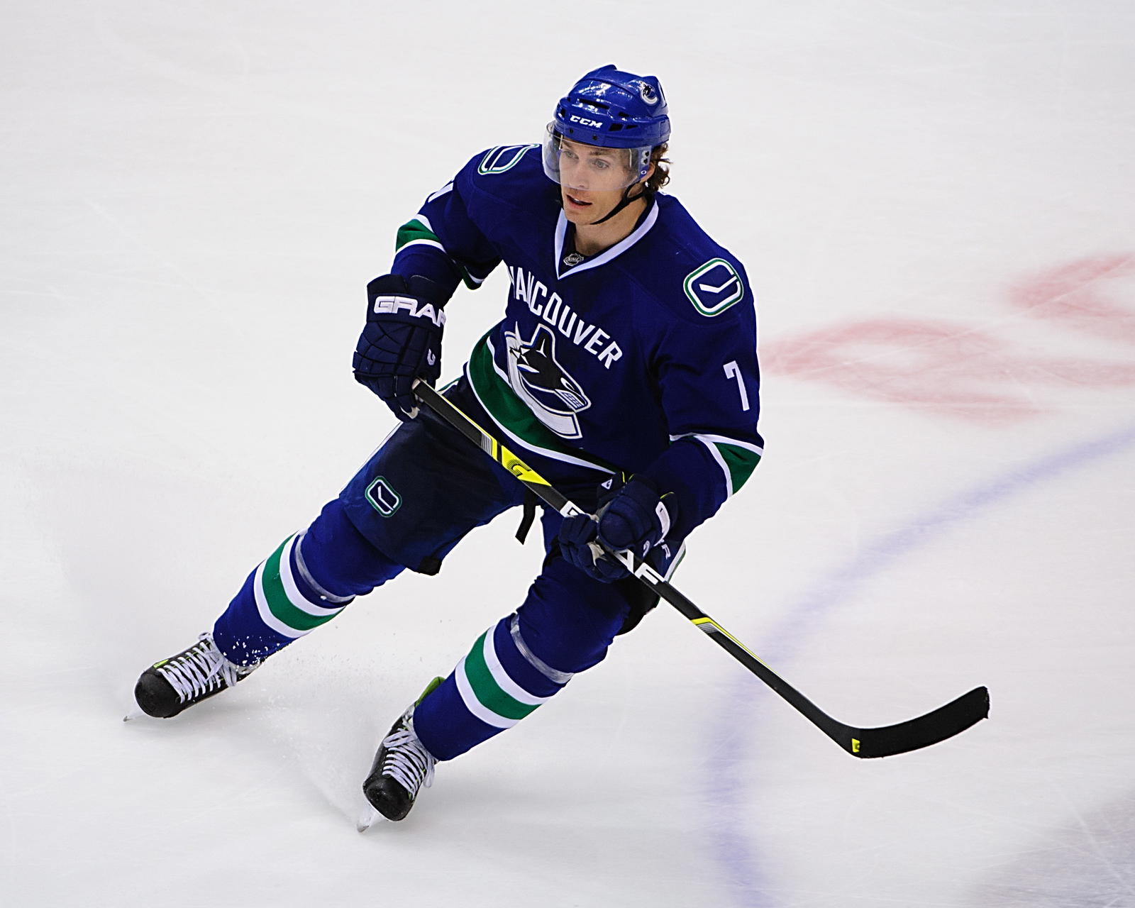 Feb 28, 2014; Vancouver, British Columbia, CAN; Vancouver Canucks forward David Booth (7) skates against the Minnesota Wild during the third period at Rogers Arena. The Minnesota Wild won in a shootout 2-1. Mandatory Credit: Anne-Marie Sorvin-Imagn Images